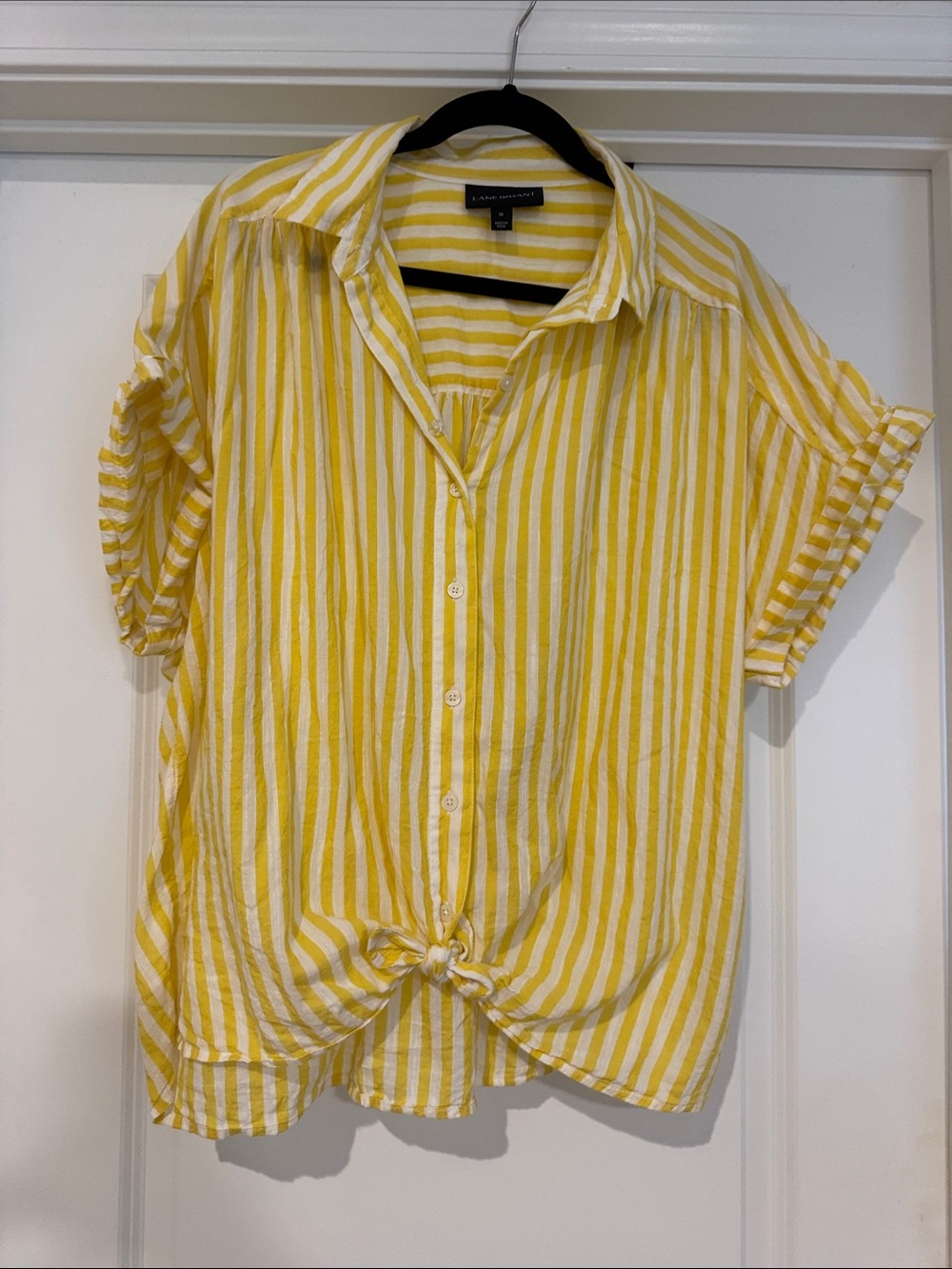 Lane Bryant Yellow & White Striped Shirt - Classic Button-Up